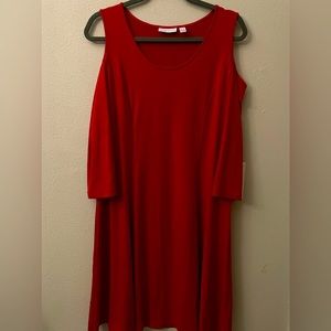 Susan Graver Midi Dress w/shoulder cutout and 3/4 sleeve